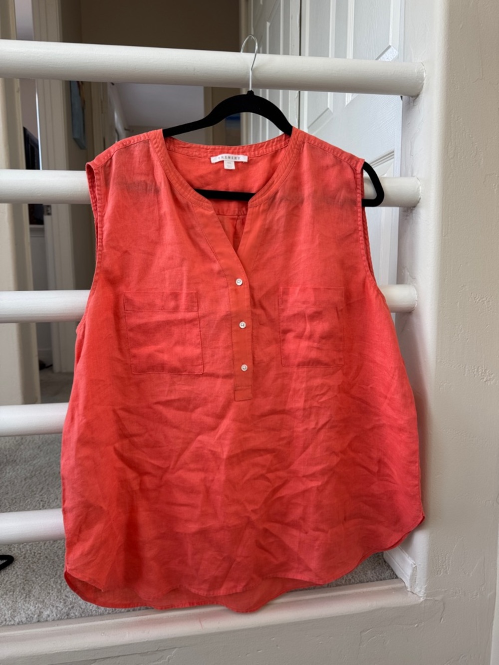 Trenery Coral Sleeveless Linen Henley Top